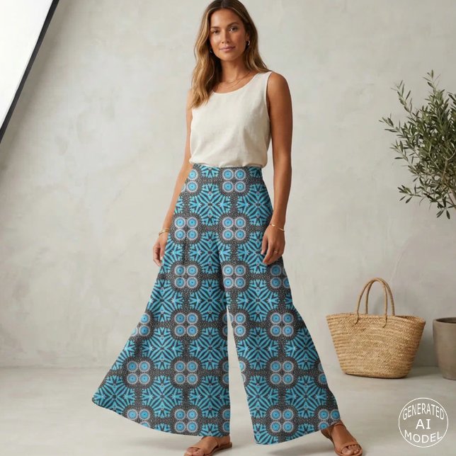 Tissu Motif géométrique bohème turquoise noir tendance (Créateur téléchargé)