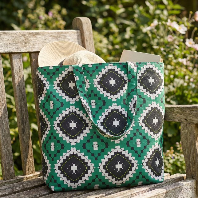 Tissu Motif géométrique chic vert noir et blanc (Créateur téléchargé)