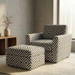 Tissu Motif géométrique d'art rayé noir et blanc