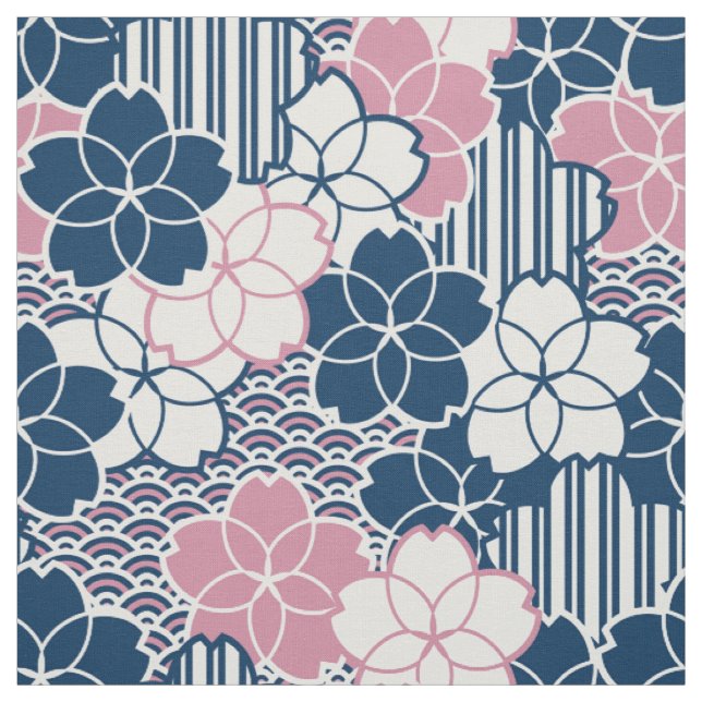 Tissu motif géométrique des fleurs japonaises Sakura (Échantillon)