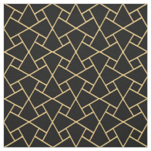 Tissu Motif géométrique islamique d'Or-effet noir fait