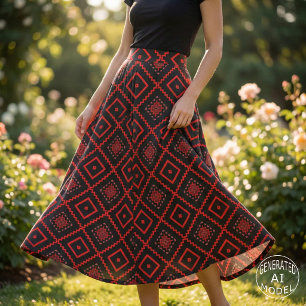 Tissu Motif géométrique tribal rouge noir rose