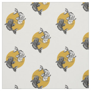 Tissu Motif Golden Sun Koi Carps