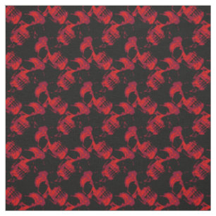 Tissu motif gothique des crânes noir et rouge