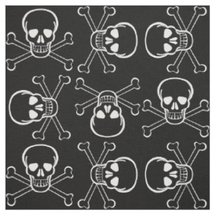 Tissu Motif graphique Crâne blanc et os croisés
