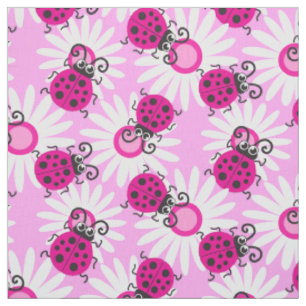 Tissu Motif graphique de coccinelles de fleurs roses de