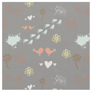Tissu Motif gris rétro d'oiseaux, points, pieds