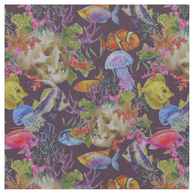 Tissu Motif grunge de vie marine (Fermer)