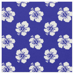 Tissu Motif Hawaïen Hibiscus Bleu et blanc