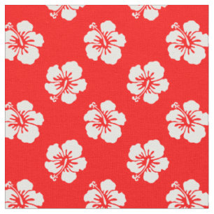 Tissu Motif Hawaïen Hibiscus Rouge et blanc
