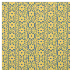 Tissu Motif Hexagone Fleur Rétro - Jaune et Bleu