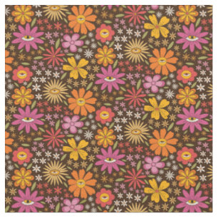 Tissu Motif Hippie Psychedelique Années 70 Fleurs Groovy