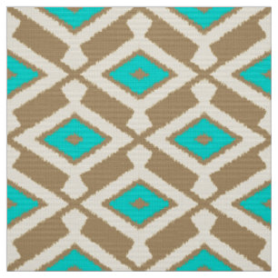 Tissu Motif Ikat - Turquoise, Taupe et Beige