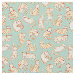 Tissu Motif illustré orange de chats tigrés
