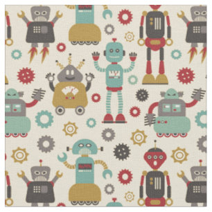 Tissu Motif illustré rétros par robots d'amusement