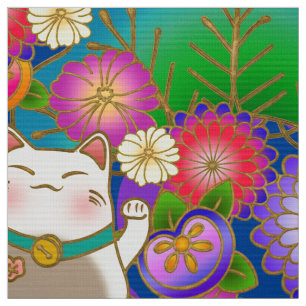 Tissu motif japonais avec chat chanceux
