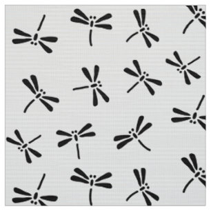 Tissu Motif japonais de libellule, noir et blanc