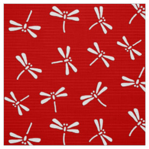 Tissu Motif japonais de libellule, rouge-foncé et blanc