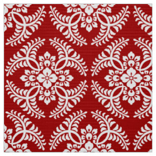Tissu Motif japonais de médaillon, rouge-foncé et blan