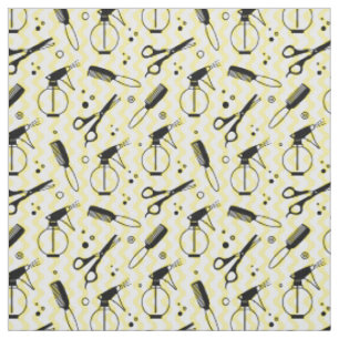 Tissu Motif jaune d'outil de coiffeur