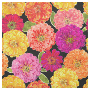 Tissu Motif jaune rose floral de Zinnias d'été