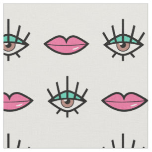 Tissu Motif Kitschy de yeux et de lèvres