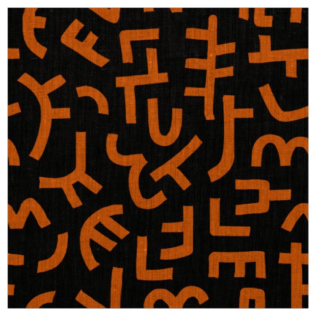 Tissu Motif Kuba Style 121019 - Orange sur noir (Échantillon)