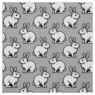 Tissu Motif lapins - Noir et Blanc avec gris clair