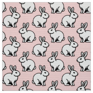 Tissu Motif lapins - Noir et blanc avec rose pâle