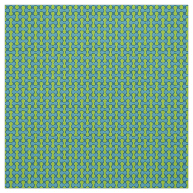 Tissu Motif Lien Rétro Moderne en Bleu et Vert (Échantillon)