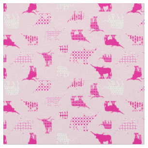 Tissu Motif Longhorns à motifs roses