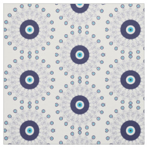 Tissu Motif Mandala Evil Eye en bleu et blanc