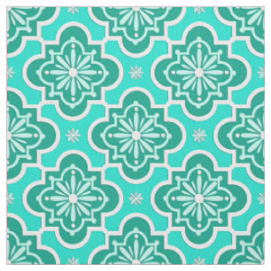Tissu Motif marocain de tuile - turquoise et Aqua