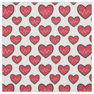 Tissu Motif Médicale Red ECG Hearts