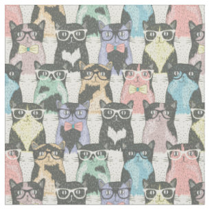 Tissu Motif mignon de chats de hippie