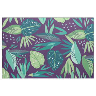 Tissu Motif moderne violet vert des feuilles botaniques
