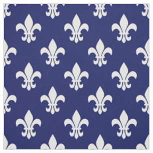 Tissu Motif Navy Blue, White Fleur De Lis