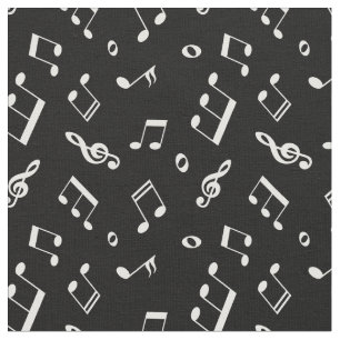 Tissu Motif noir et blanc de notes de musique