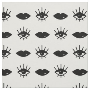 Tissu Motif noir et blanc de yeux et de lèvres