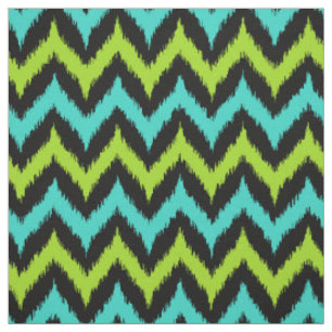 Tissu Motif noir, turquoise et vert Zigzag Ikat