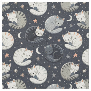 Tissu Motif Nuit Étoilée avec Chats Endormis - Création
