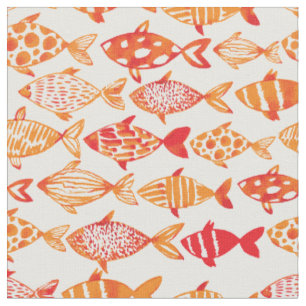 Tissu Motif orange lumineux 2 de poissons d'aquarelle