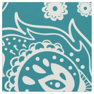 Tissu Motif paisley blanc et vert menthe