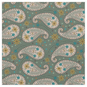 Tissu Motif Paisley en bleu Peacock Vert Sage