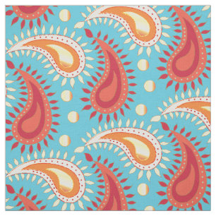 Tissu Motif Paisley Persan Orange Turquoise Oriental