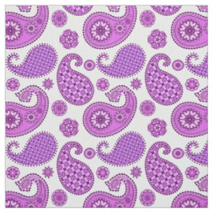 Tissu Motif Paisley, violet, violet et blanc