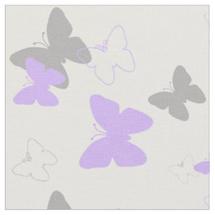 Tissu Motif papillon gris-lavande violet