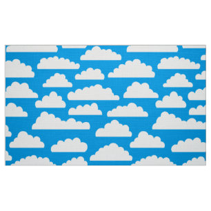 Tissu Motif pelucheux de nuages - blanc sur 009dea bleu