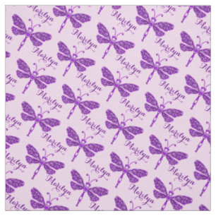 Tissu Motif personnalisable de nom pourpre libellule enc