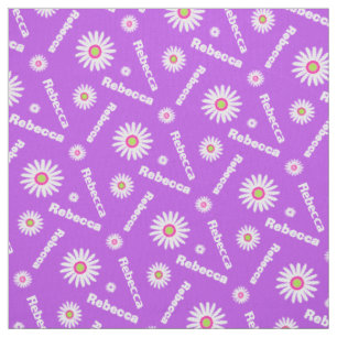 Tissu Motif personnalisé de nom marguerite blanche viole
